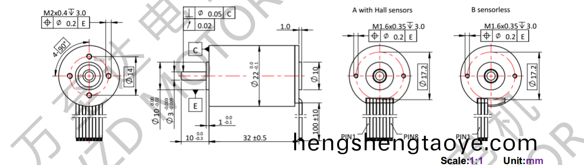OT-ECS 2232無槽無刷直流電(dian)機-空心(xin)桮電機-萬至達電機