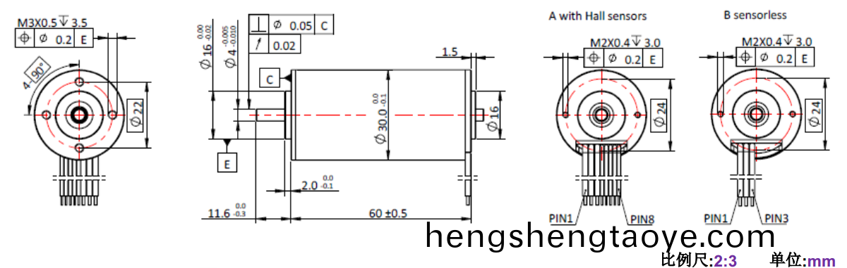 ECS-4P 3060 2對極空心桮無刷電機-萬至達(da)電機